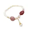 Pulsera de Perla de Agua Dulce Cristal de Fresa Alienígena Diseño Estético para Mujer Moda Coreana Pulsera Sencilla Pulsera para Novia