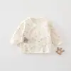 Roupas de bebê de algodão puro para recém-nascidos, sem costura, classe A, novo estilo, top acolchoado quente de três camadas, roupas para bebê para atividades ao ar livre