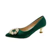 Zapatos de boda verde perla para mujer, talla grande, tacón grueso, punta fina, zapatos de novia estilo chino Xiuhe, suela suave, antideslizantes, aptos para mujeres embarazadas