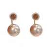 Pendientes de Perla Color Champaña con Girasol Estilo Francés Doble Uso para Mujer, Lujo Ligero Sensación de Alta Gama, Estilo Colgante Trasero, Elegantes Accesorios para Orejas