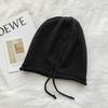 Gorro de lana de punto con cordón ajustable de una celebridad de Internet para mujer, gorro de lana cálido con gran circunferencia de cabeza, con punta cerrada, versátil, para otoño e invierno.