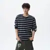 Sudadera con capucha de manga larga a rayas de contraste retro americano para hombre, Otoño, Marca de moda, Holgada, Adelgazante, Versátil, Prenda interior básica