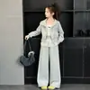 Conjunto de Duas Peças com Capuz Casual para Meninas Maiores Primavera e Outono Novo Estilo Renda Calça Wide-Leg Calça Longa Conjunto