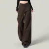 Jeans Feminino Wide Leg Cor de Café Retro Americano Tamanho Plus Size MM Cheinha Estilo Primavera e Outono Versátil Solto Perna Reta Comprimento Total