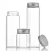 Botella de Vidrio de 47 mm de Diámetro con Múltiples Capacidades y Tapa de Aluminio Plateada, Botella de Vidrio Transparente para Medicina, Botella de Vidrio de Goji Negro