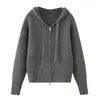 Sudadera de punto acanalado con capucha y cremallera para mujer, estilo europeo y americano, nueva moda 2026, elegante, manga larga 2142117