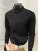 Moletom Masculino de Tricô Waffle com Gola Alta Pequena, Versátil Top de Meio Abertura para Primavera e Outono 2026, Camiseta de Manga Longa com Gola Henley