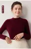 Suéter de Punto Base de Cachemir 100% Puro para Mujer, Rayas Otoño/Invierno, Cuello Medio Alto, Color Sólido, Corte Ajustado, Favorecedor