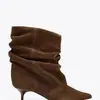 Botas Femininas de Salto Alto Meia-Canela Apontadas de Veludo Salto Bloco Plissadas Estilo Western Chegada Nova Outono/Inverno 2026 Tamanho Plus Transfronteiriço