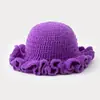 Gorro de Lana Tejido Hecho a Mano Transfronterizo, Gorro Ondulado Grueso a Prueba de Viento para Otoño e Invierno, Gorro de Punto Simple Versátil de Color Sólido