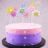 Flor pequeña decorativa pastel de cumpleaños bola de pelo girasol bola de pelo arreglo de banderines insertables fiesta fiesta mesa de postres adorno