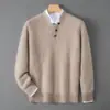 Suéter de Invierno para Hombre de Lana Pura Cuello Redondo Engrosado con Botones Pulóver Capa Base Tejido Casual Holgado Capa Base
