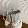 Bolso Transfronterizo para Mujer 2026 con Patchwork Rayado, Elegante Modelo Nuevo Primavera-Verano, Patrón Tejido Color-Blocking, Cruzado, de Hombro y de Mano, Bolso Cuadrado Pequeño