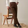 Calça Social Casual Masculina de Cintura Alta e Corte Reto Estilo Italiano de Nápoles com Efeito de Caimento para Outono e Inverno