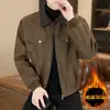 Jaqueta de Couro Casual Retro Estilo Americano Nova de Inverno para Homens, Forrada com Lã, Espessa, Quente, Jaqueta de Couro para Motocicleta de Alta Qualidade