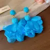 Pendientes de Flor de Chifón de Rafia con Perlas, Pendientes Estilo Francés Estilo Vacaciones, Lujo Ligero, Gama Alta, Pendientes Exagerados para Mujer