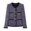 Jaqueta Tweed Roxo Elegante Estilo Novo 2025 com Design Levemente Luxuoso Inspirado em Chanel 28839
