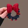 Princesa em Fuga~Elástico de cabelo de laço de brim vermelho doce estilo coreano, corda de cabelo retrô da moda, acessório de cabelo