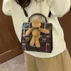 Mochila Diagonal 2026 Bolso de Hombro Nuevo de un Solo Hombro Lindo de Mano Tartán Japonés Coreano Retro Dibujos Animados Moda Oso Otoño
