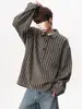 Estilo Old Money Camisa Retro a Rayas Hombre Otoño Sensación de Alta Gama Camisa de Manga Larga Sensación Relajada Canalla Guapo Solapa Ropa Exterior Superior