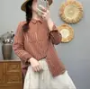 Camisa de algodón a rayas de doble capa, para primavera y otoño, cuello cuadrado, casual, de moda, manga larga, top versátil, holgado y adelgazante