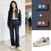Zapatillas blancas de cuero genuino para mujer, nuevas de otoño 2026, zapatillas casuales vintage, zapatos de suela gruesa que aumentan la altura, zapatos de mujer de moda con bloques de color