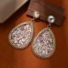 Aretes Creativos Retro de Diamantes de Color de Venta Caliente Transfronteriza Aretes Colgantes Elegantes Exagerados para Mujer Joyería de Moda para la Oreja