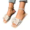 Sandalias Planas de Tela Rayada con Lazo para Mujer, Punta Cuadrada, Chanclas para Exteriores, Pantuflas de Playa