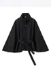 Para Exportación Transfronteriza al por Mayor Spot Estilo Europeo y Americano Moda Otoñal para Mujer Chaqueta de Lana Estilo Capa con Cuello Alto y Tres Botones
