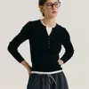 Suéter de Tricô Básico Slim Fit Macio e Fofo com Gola Henley para Outono/Inverno, Top Camada Base para Mulheres, Falso Duas Peças Francês, Top de Camada Interna de Nicho