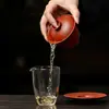 Conjunto Gaiwan de Argila Roxa Mojing com Padrão de Casca de Laranja, Conjunto de Chá Kung Fu para Uso Doméstico, Conjunto de Presente Gaiwan Três Talentos para Preparo de Chá Muyan