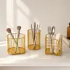 Soporte para pinceles de maquillaje de arte en hierro estilo nórdico para escritorio, tubo de almacenamiento simple de color dorado para brochas de belleza, organizador de peines y lápices de cejas