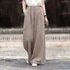 Novas calças de algodão e linho estilo chinês de perna larga para mulheres, com design casual solto inspirado no Zen, caimento relaxado, caimento fluido e corte reto.