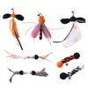 Juguete para gatos, varita teaser, cabeza de repuesto con pequeños insectos voladores, plumas y cascabeles, juguete para gatos para autoentretenimiento y alivio del aburrimiento, venta al por mayor transfronteriza