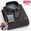 [falso dois com forro de fleece] camisa suéter masculina gola de camisa para meia-idade e idosos casual solta base acolchoada suéter de puxar