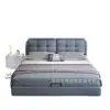 Cama tapizada suave con hebilla de rejilla cuadrada minimalista moderna color blanquecino dormitorio principal cama doble de 1.8 m minimalismo italiano base baja cama de boda