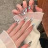 Explosões do TikTok Usando Unhas Postiças Senso Avançado Olho de Gato Leopardo Adesivo de Arte de Unha Francesa Removível Unhas Postiças Fofas de Menina