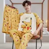 Pijama masculino estiloso e bonito de manga curta 100% algodão, conjunto fino de gola redonda, roupa de casa casual de corte solto, novo modelo de verão 2026