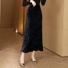 Saia de Veludo Dourado Europeu para Mulheres Verão Novo Cintura Alta A-Line Justa ao Quadril Comprimento Médio Look Emagrecedor Fenda Saia Longa