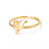 Anillo Abierto de Acero Inoxidable Casual de Moda con 26 Letras para Mujer A-Z Anillo de Dedo con Nombre de Cumpleaños Anillo de Letra Ajustable