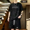 Conjunto Casual Tie-Dye de Verão para Homens, Camiseta Estampada de Manga Curta, Shorts Casuais Largos, Estilo Popular, Roupa Estilosa, Conjunto Completo