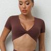 Autumn Twist Yoga Manga Corta Ajustado Cuello en V Camiseta Deportiva de Manga Corta Top a Prueba de Golpes Secado Rápido Ropa para Correr Fitness