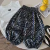 Estilo Floresta Versão CoreanaEstilo Floresta Verão Morandi Preto Pequeno Floral Calças de Boca Larga Estilo Lanterna Anti-Mosquito para Meninos e Meninas