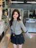 Suéter de Renda Branco Base Camada de Tricô Top para Mulheres Novo Outono/Inverno Estilo Coreano Roupa Elegante Top Amarelo