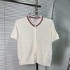 Vendas Diretas de Fábrica Tb Versão Alta Verão 25 Ondulação de Água Cardigã Feminino de Manga Curta com Decote Redondo Ajustado e Moda
