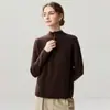 Outono e Inverno Nova Camisa Base de Tricô de Caxemira Moda Macia Confortável Cor Sólida Simples Gola Alta Semi-Aberta Manga Longa Feminina