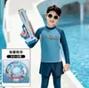 Traje de Baño Infantil Conjunto de Dos Piezas para Niños Manga Larga Pantalón Largo Protección Solar Bloqueo de Color para Niños Mayores Vacaciones Verano Traje de Baño Infantil