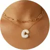 Nuevo Producto Transfronterizo de Amazon Collar con Letras de Burbuja Moda y Versátil Collar con Colgante de Pedrería Multicapa para Uso Diario