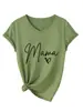 Estilo europeu eBay Amazon simples e elegante feminina estampa de letras mama coração decote V manga curta camiseta camisa base