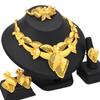 Conjunto de cuatro piezas de joyería de moda transfronteriza de Oriente Medio: collar, anillo, pendientes y pulsera para novias, bañado en oro de Dubái.